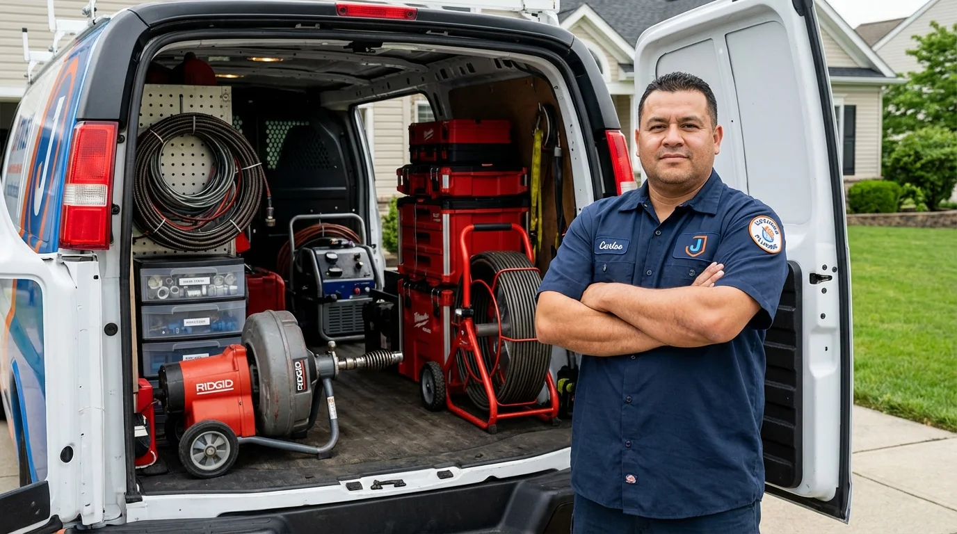 Professional drain cleaning equipment and Johns Plumbing LLC plumber in Elyria