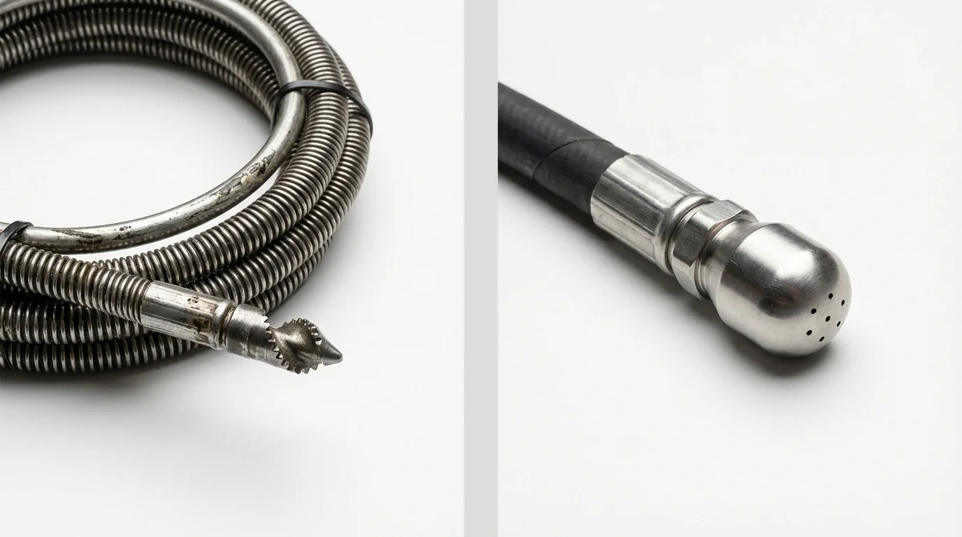 Drain snake cable and hydro jetting nozzle used for drain cleaning in Elyria, OH