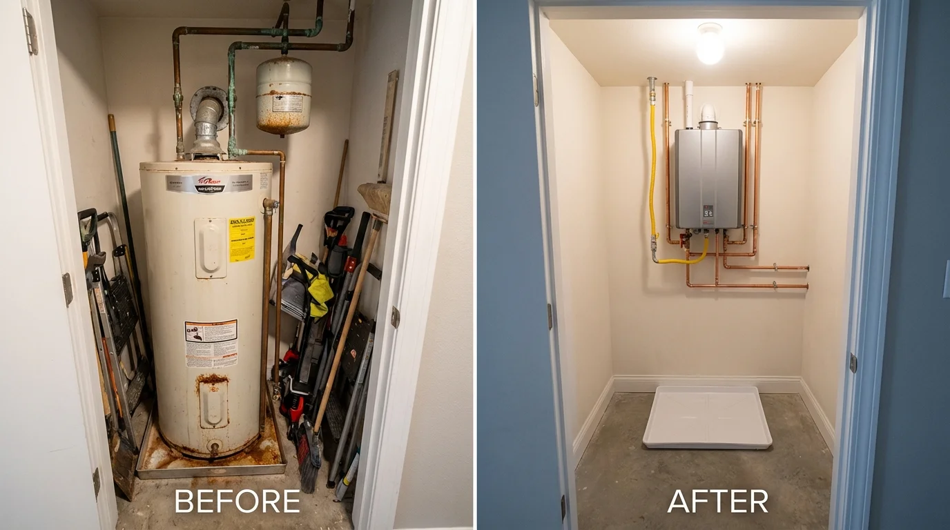 Tank water heater versus wall-mounted tankless unit comparison for Elyria, OH homeowners